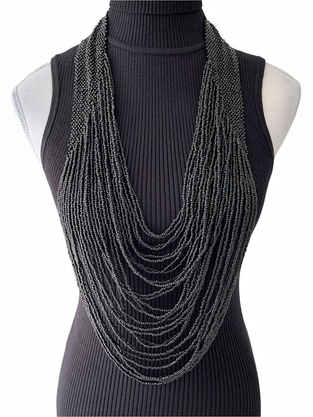 Layered Black Handmade Statement Necklace Like New
